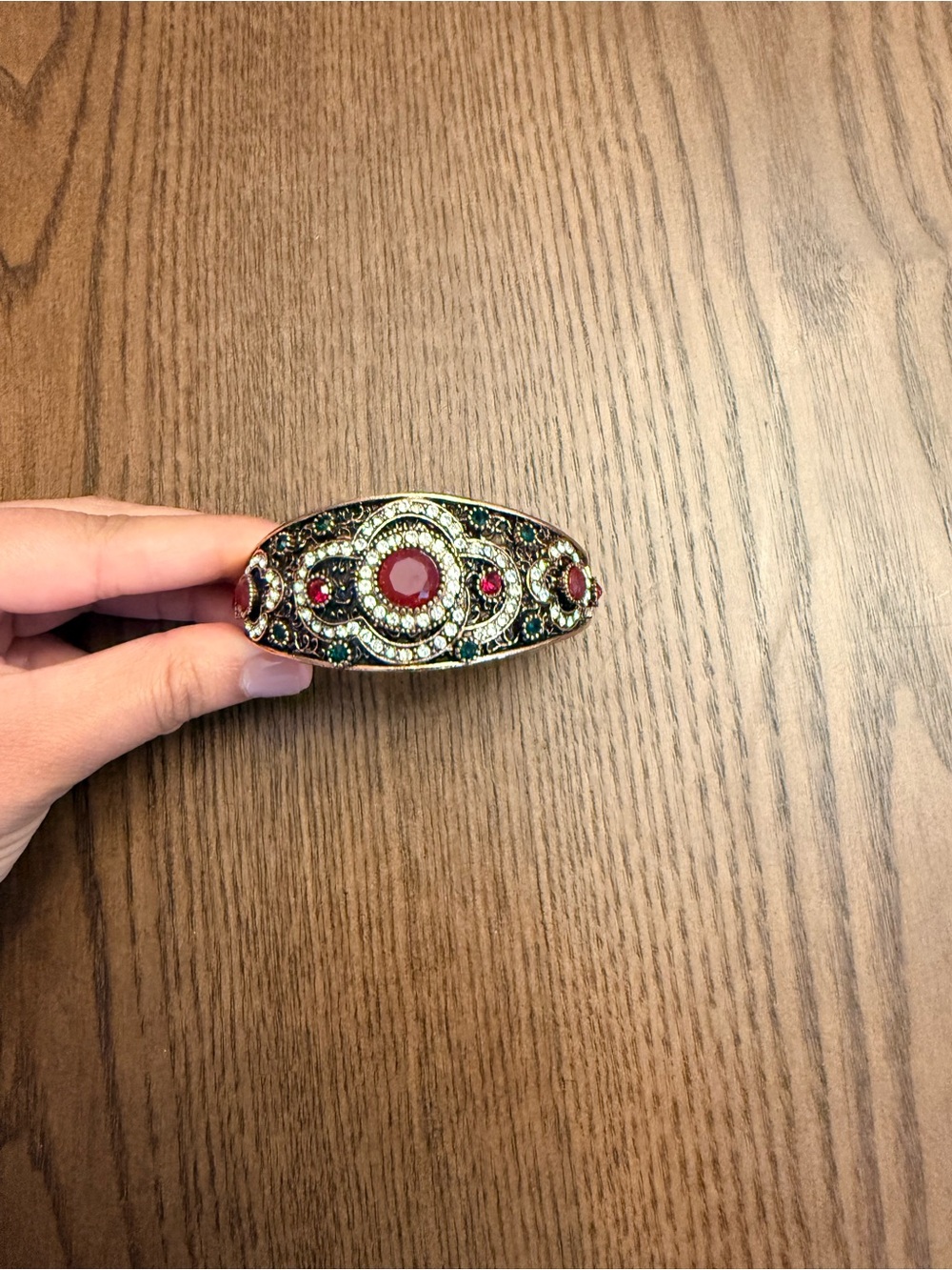 Gold-Tone Red & Green Jeweled Statement Bracelet